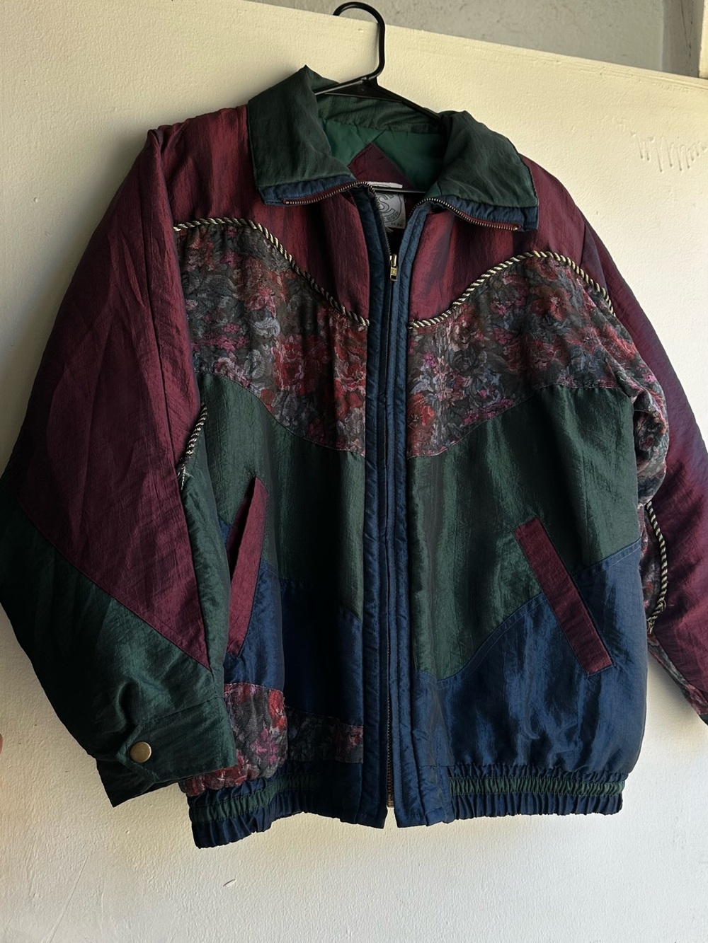 Men's Colorblock Bomber Jacket in Forest Green, Burgundy & Navy